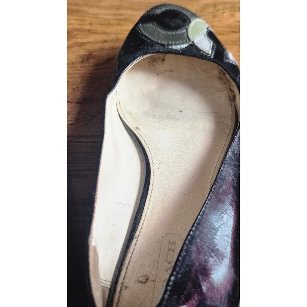 Coach Black Patent Leather‎ Patchwork C Logo Ballet Flats Womens 6.5 B